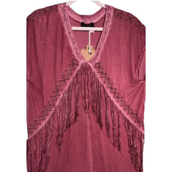 POL Red Brick Fringe V-Neckline Tunic Sleeveless Small Western NWT - Picture 5 of 9